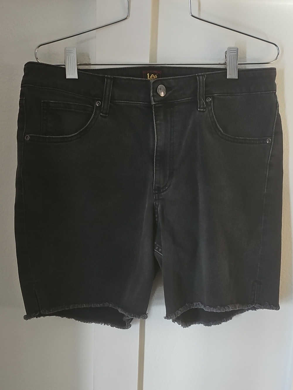 Lee Black Denim Frayed Hem Bermuda Shorts